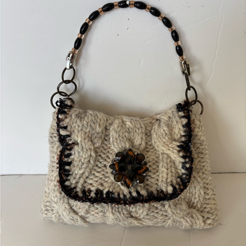 Handcrafted Cream Knit Women's Bag